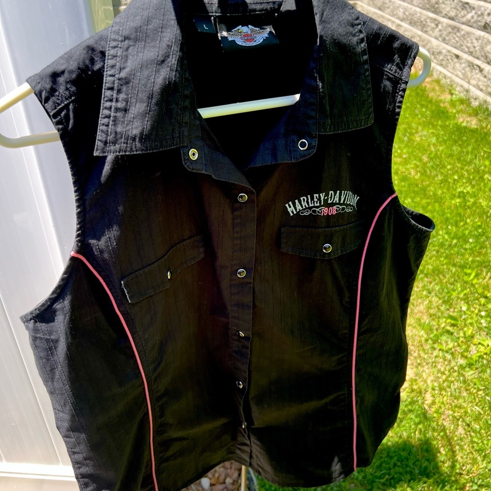Harley Davidson Women’s Cotton Sleeveless Button Down Vest Sz L